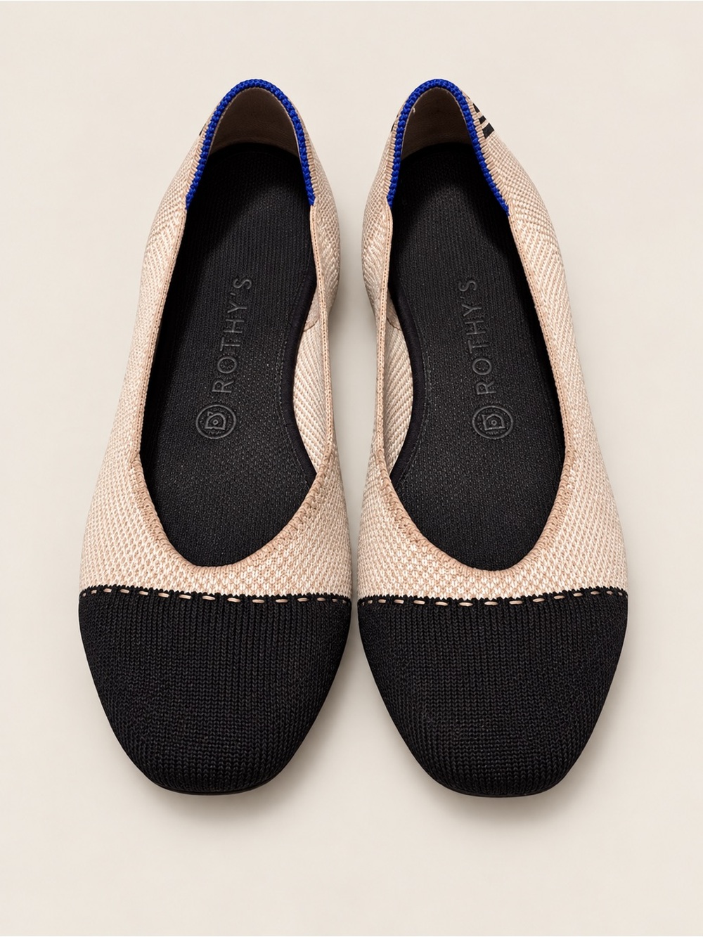 Rothy's Two-Tone Cream and Black Ballet Flats